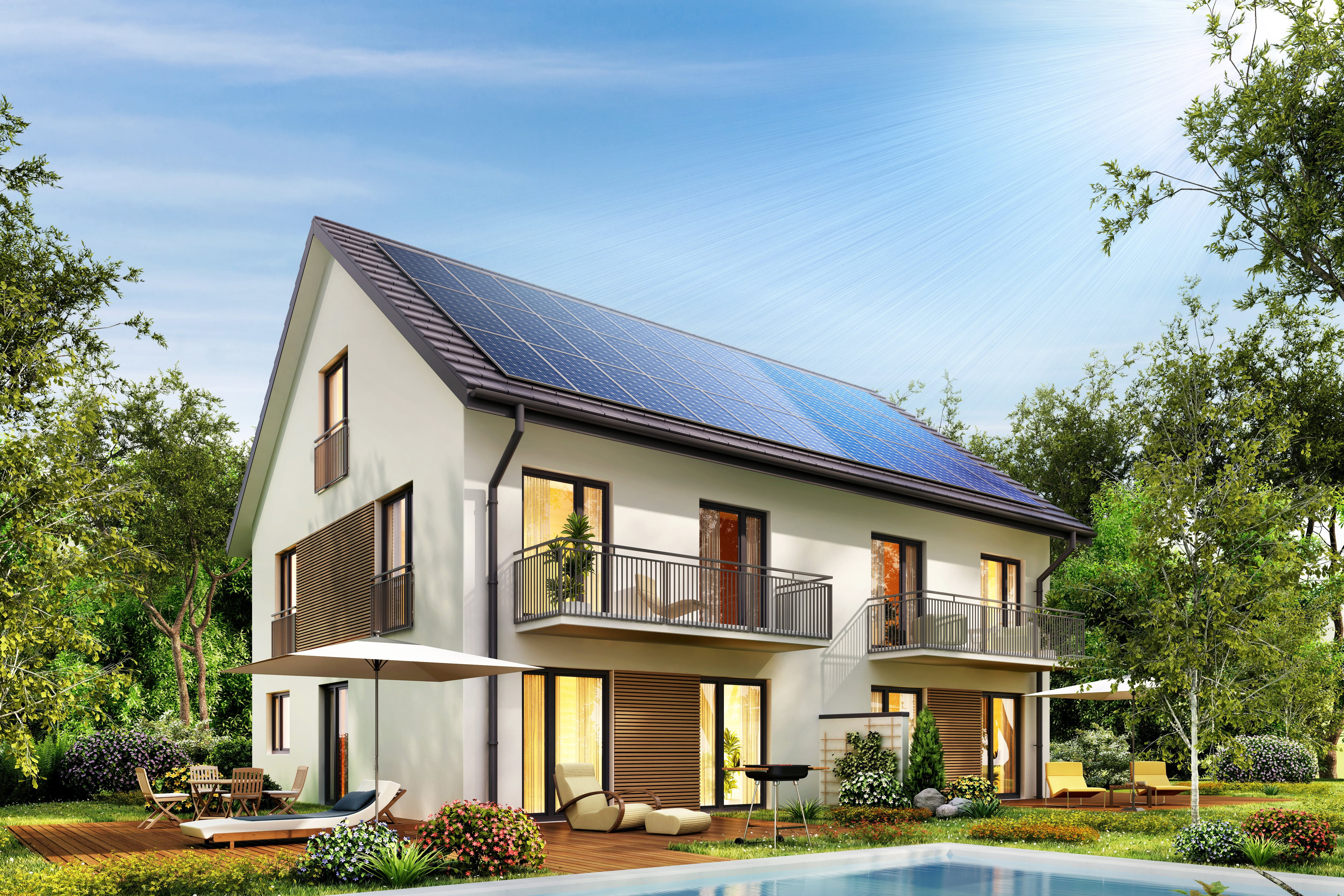 House with photovoltaic installations House with photovoltaic installations