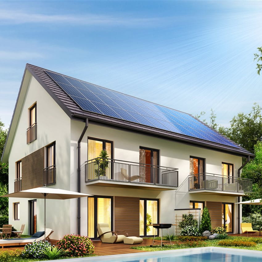 House with photovoltaic installations House with photovoltaic installations