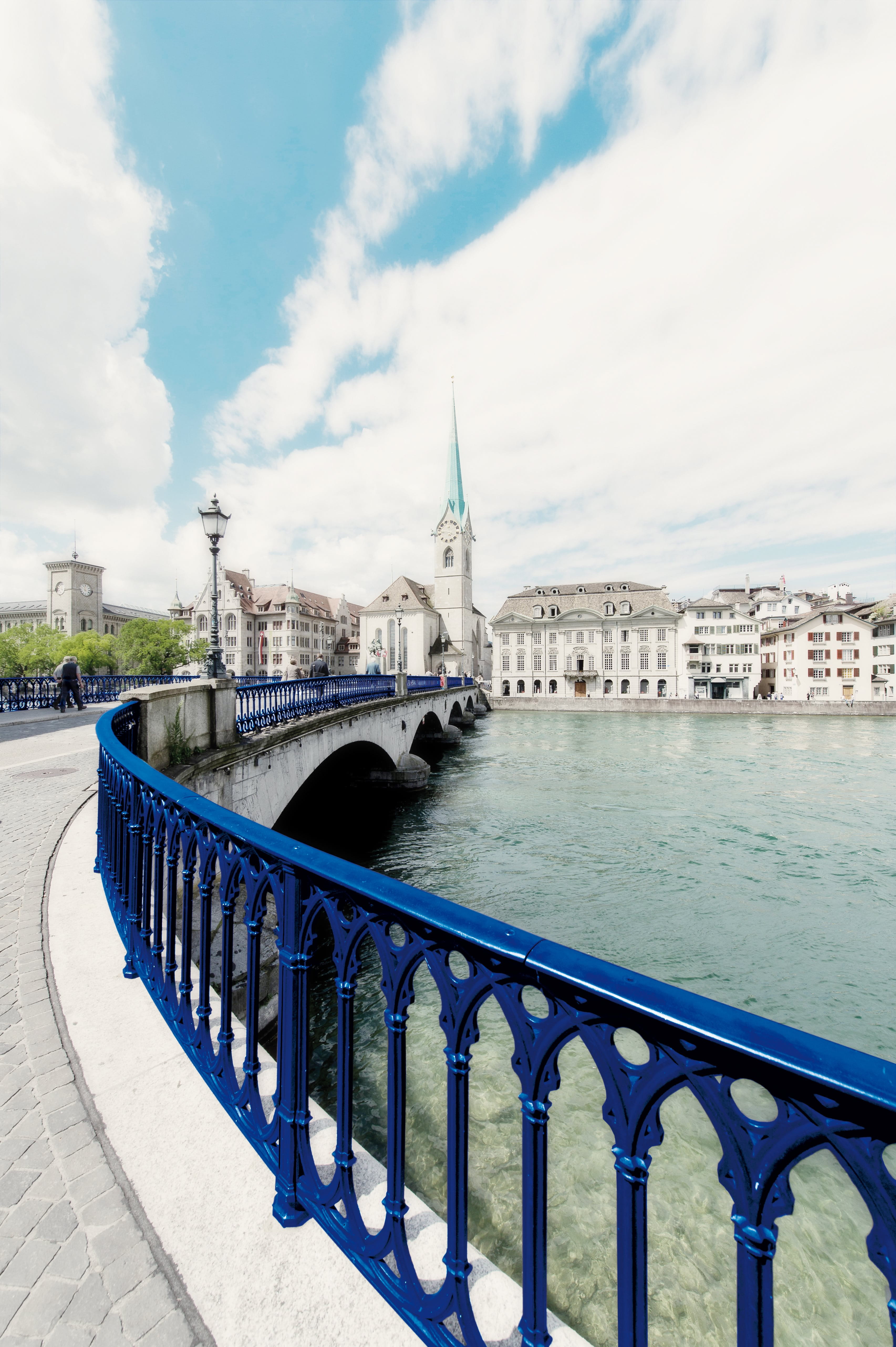 Panorama de la ville de Zurich avec le pont bleu