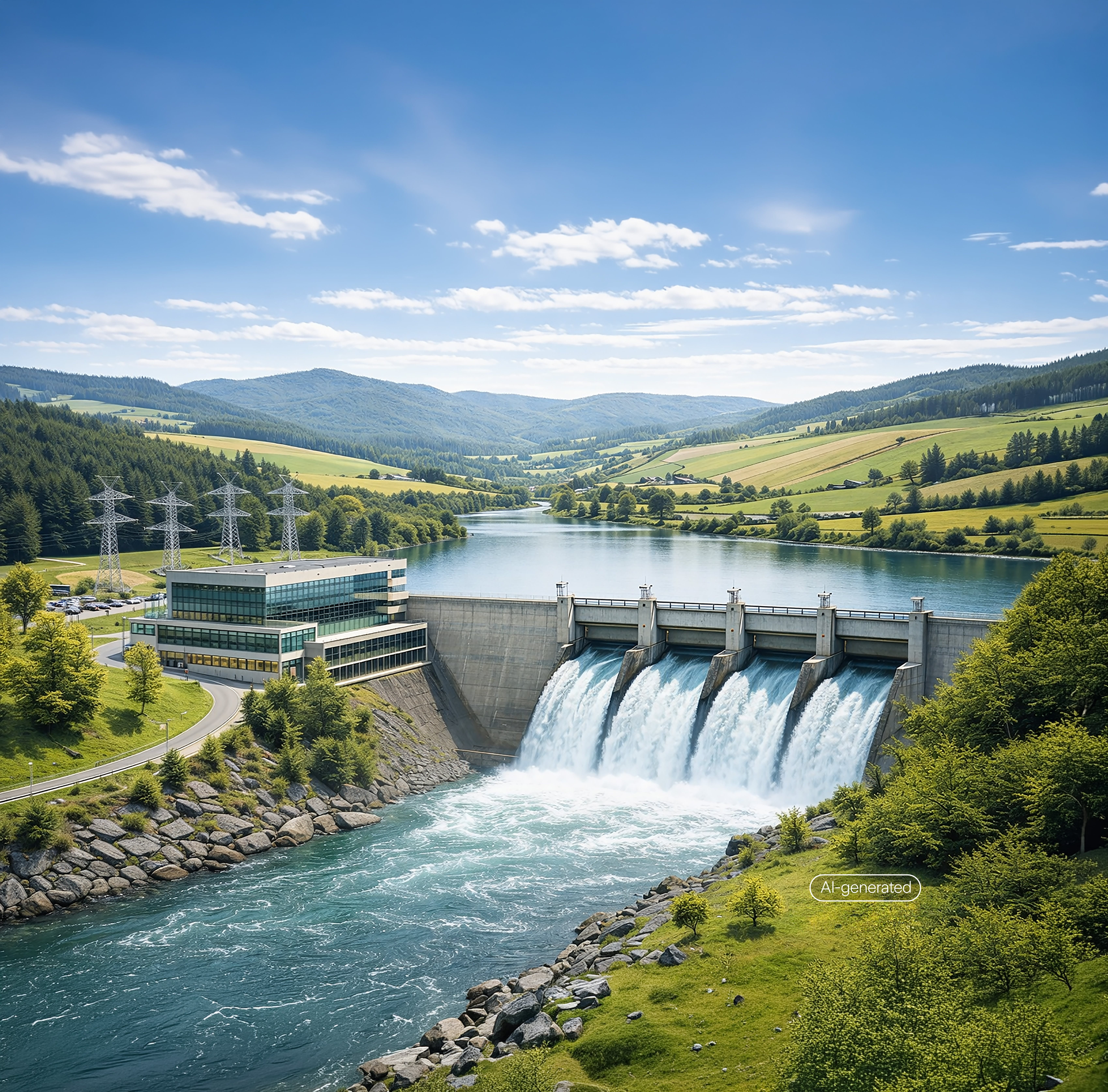Infrastruktur Wasserkraftwerk (KI generiert)