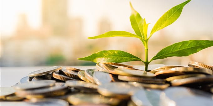 Acitons, durabilité Pièces de monnaie et une petite plante